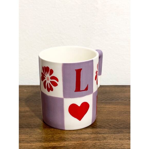 NWT: Anthropologie - Vaisselle Collab, Purple and Ivory Checkered, Love Mug - Picture 4 of 5